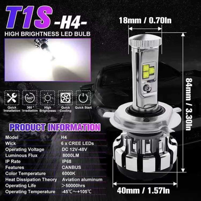 Λάμπες LED - T1S  H4 - Canbus - 007506 - Image 2